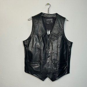 J Peterman Snap Western Leather Vest Mens 42